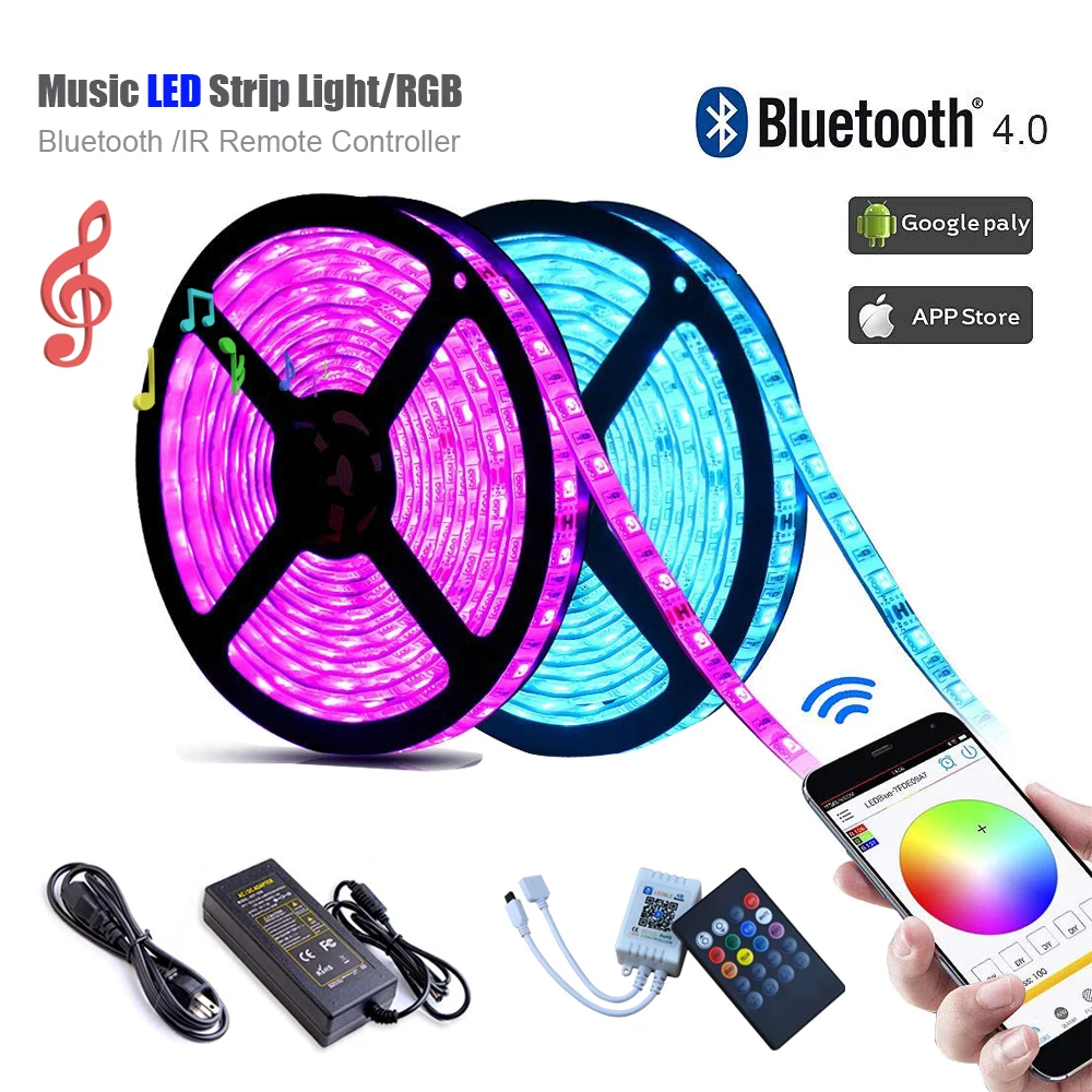 

16 Million Colors Wireless Bluetooth APP RGB 5050 LED Strip Light,LED Light Sync To Music 10M/5M With IR Sensitive Mic Remote