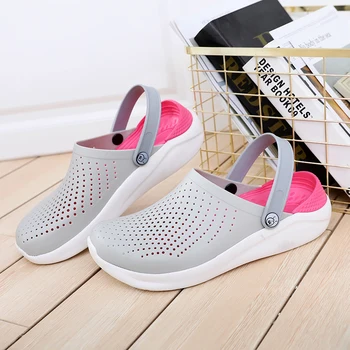 

Gray Croc Clogs Women Summer Beach Sandals Flats Casual Shoes Unisex Mules Clogs Womens Garden Clogs Sandalias Mujer 2020 Size46