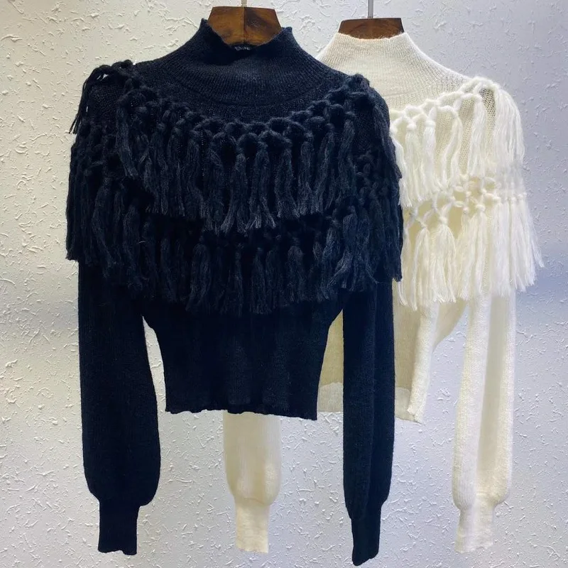 Tassel Sweaters 2020 Autumn Winter Fashion Knit Wear Women High Quality Knitting Long Sleeve Apricot Black White Casual Jumper