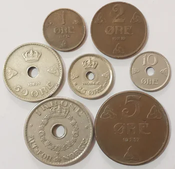 

Perforated "7" character version 7pcs Norway coin original coin 1 eur-1 kronor