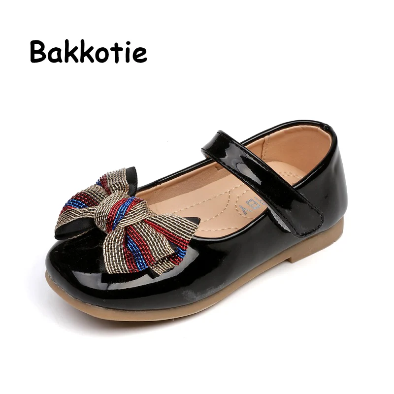 Bakkotie/Новинка года; детская обувь из искусственной кожи черного цвета; Осенняя обувь для маленьких девочек с милым бантом; Туфли Mary Jane на плоской подошве; модная детская розовая модельная обувь