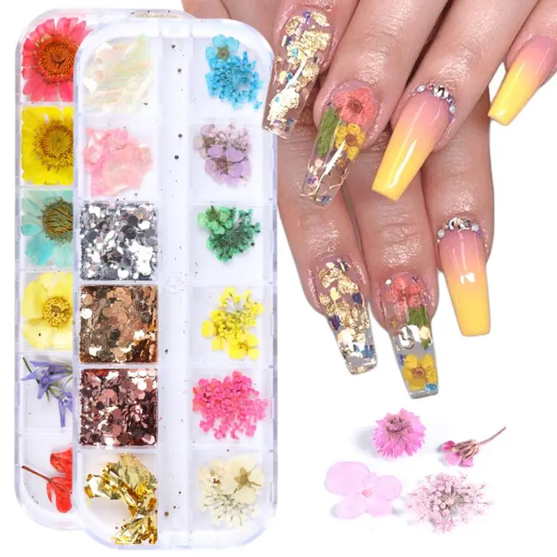 

12Grid/Box Crystal Epoxy Filler Dry Flower Mixed Nail Stickers Decorations Resin Filling Material Craft Art Accessories