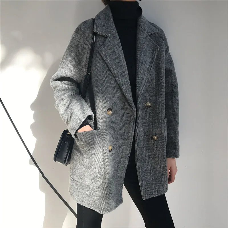 gray DMY1636 XITAO куртка в полоску с одной грудью, женская мода, новинка, зимнее элегантное Свободное пальто с широкой талией и длинным рукавом DMY1636 - Цвет: gray DMY1636