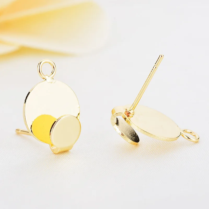 287) 10 шт 10x14 мм 24K позолоченные латунные двойные круглые серьги-гвоздики высокого качества DIY ювелирных изделий