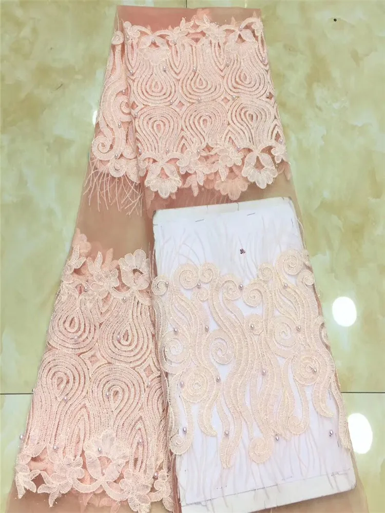 2019 green Wholesale luxury quality African chiffon lace fabric with pink sequins 5 yards emerald beads | Дом и сад