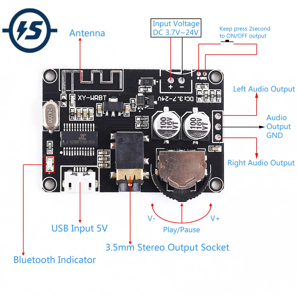 Bluetooth ресивер BLE 5 0 аудио стерео декодер модуль DC 3 7 в 24 для DIY регулятор напряжения
