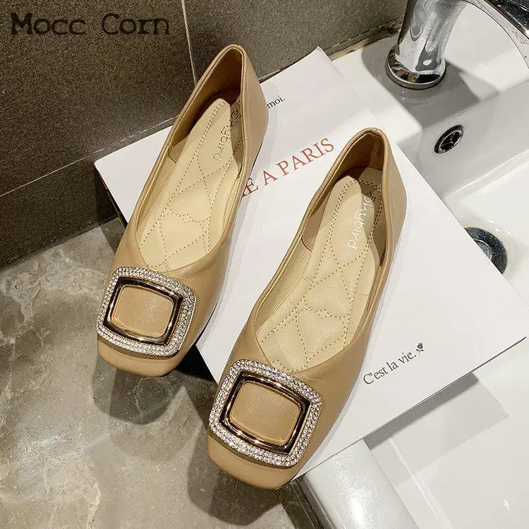 

Spring Autum Women's Flats Ballerina Shoes Casual Slip On Loafers Crystal Square Toe Woman Driving Shoes Sweet Fashion Footwear