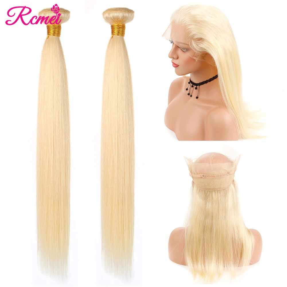 

360 Lace Frontal Closure With 613 Blonde Hair Brazilian Straight Bundles With Frontal Remy Human Hair 2 Bundles With Frontal