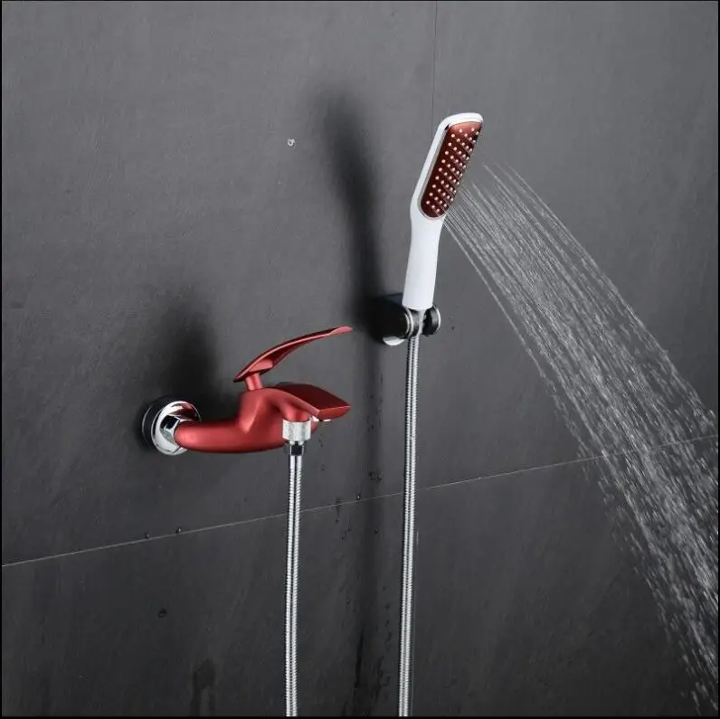Vidric Bath& Shower Faucet white/orange/green/black/chrome wall mounted bathtub faucet exposed B&S faucet set hand held Shower - Цвет: red and chrome