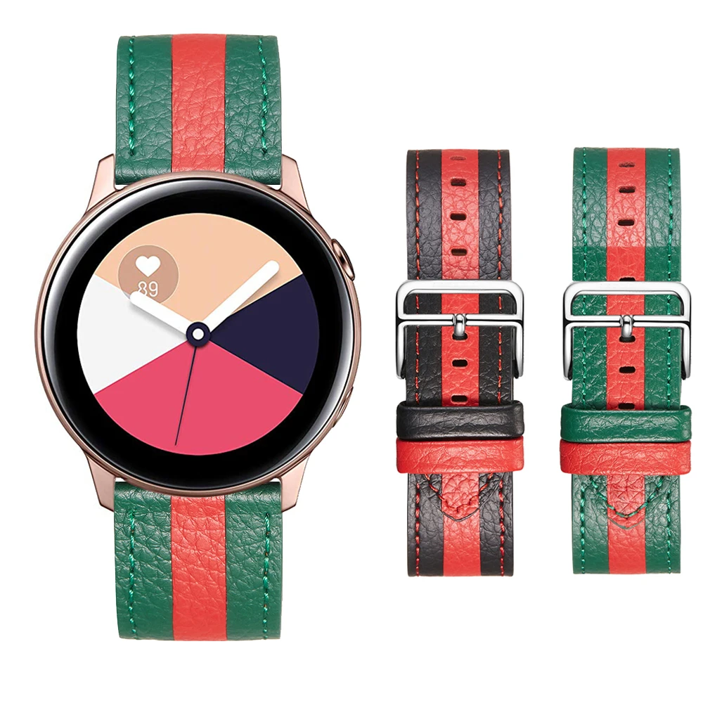 

For Samsung Galaxy Watch Active 2 Striped Stripe Style Leather Strap Band For Watch4 / Watch3 41mm / Gear Sport S4