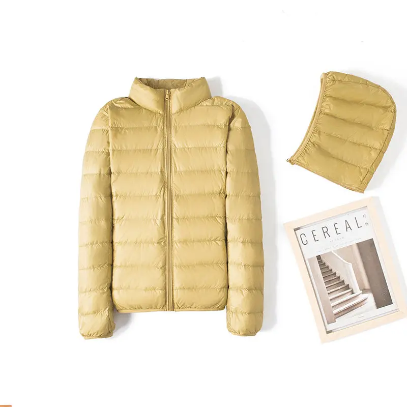

New Lightweight Down Jacket Women's Hooded Detachable Hat Stand Collar Fashion Slim Fit Versatile White Duck Down