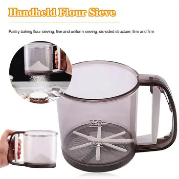 

Plastic Sieve Cup Powder Flour Baking Tool Icing Sugar Mesh Sieve Colander Crank Sifter With Measuring Scale