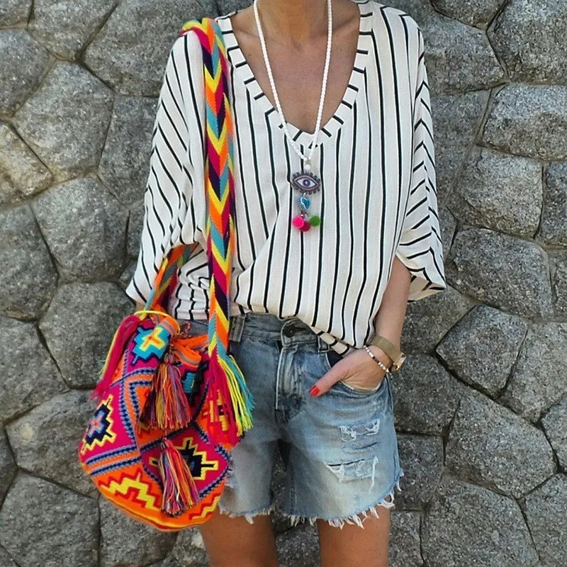 Blouse For Women Autumn Long Sleeve V-Neck Irregular Stripe Shirt Casual Tops And Blouses femme camisas mujer women blouses
