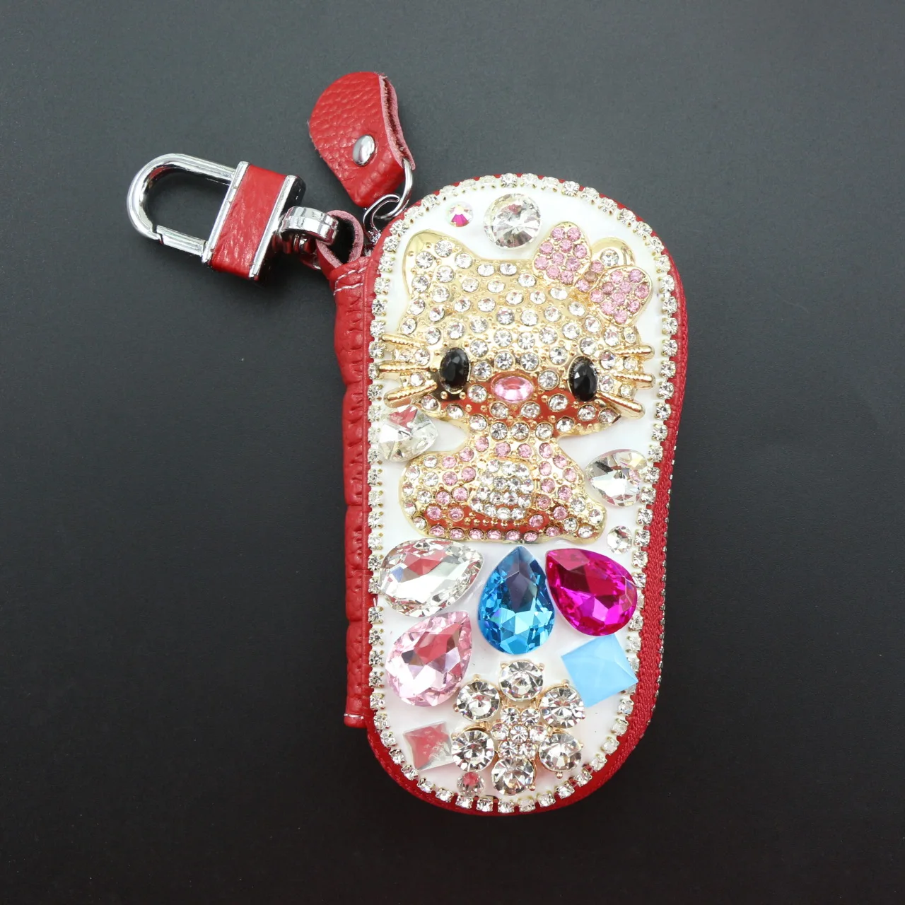 Модный Блестящий Кристалл Стразы брелок Hello Kitty флакон духов Автомобильный ключ сумка высокого класса Дамский Кожаный Автомобильный брелок кошелек - Цвет: Style3