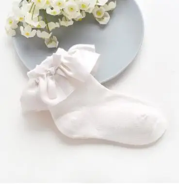 От 0 до 8 лет носки для малышей кружевные носки принцессы с бантом для маленьких девочек Теплые хлопковые носки для новорожденных девочек с оборками кальцитовые носки для малышей - Цвет: white stain
