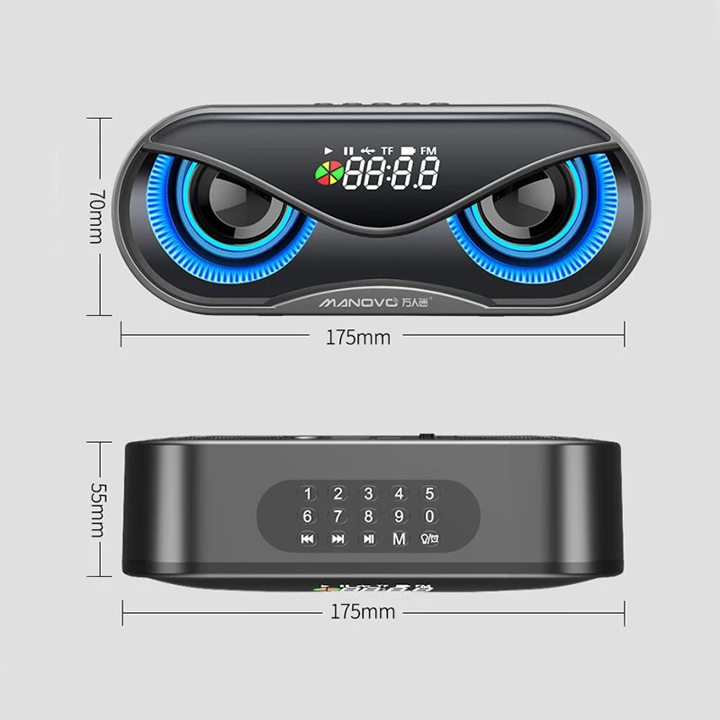 Bluetooth Speakers 10W Super Bass Stereo Portable Wireless Speaker with Alarm Clock, FM Radio, Led Flash Light Loudspeaker
