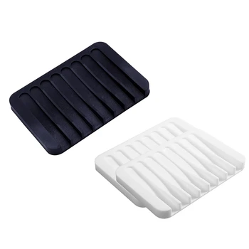 

6 Pcs Silicone Shower Soap Dish Set, Soap Saver Holder, Rectangle Concave - 3 Pcs White & 3 Pcs Black