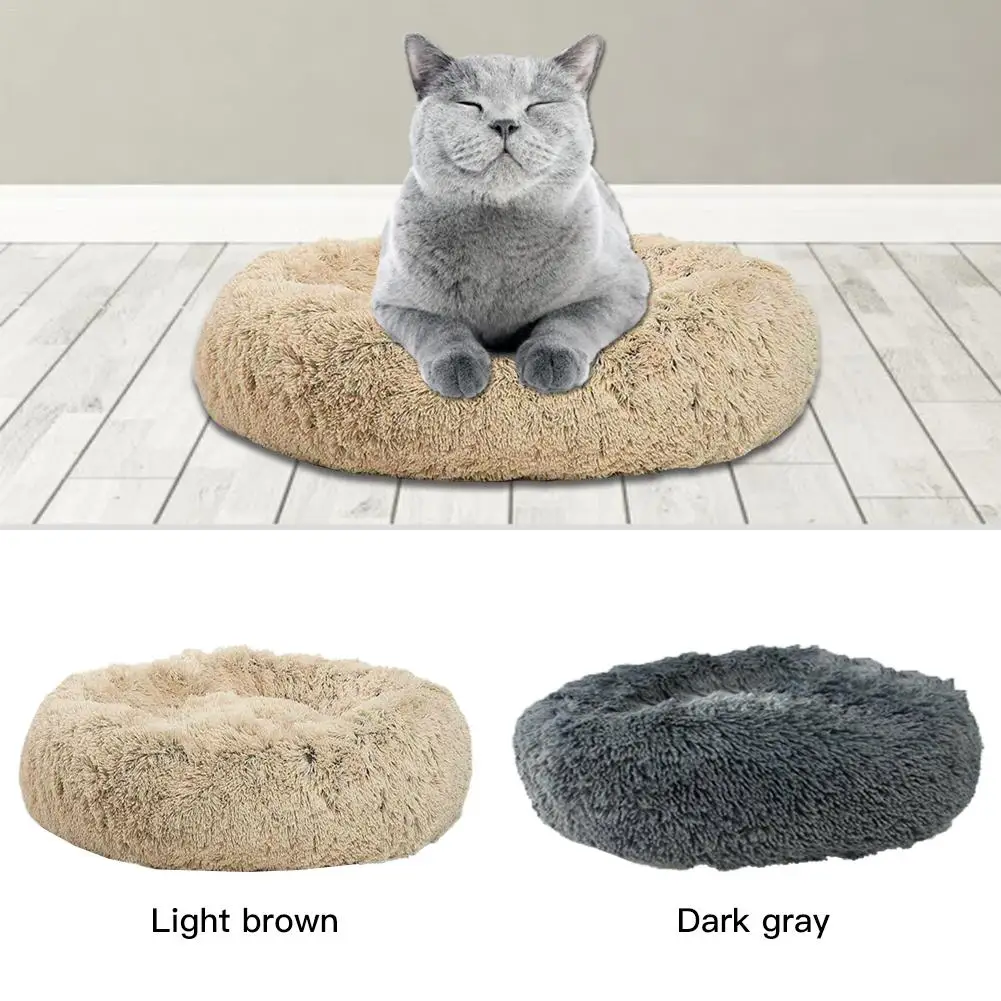 Winter Thicken Pet Calming Cat Bed Round Dog Nest Warm Soft Long Plush Comfortable Shag Vegan Fur Donut Pet Kennel S M L 20E