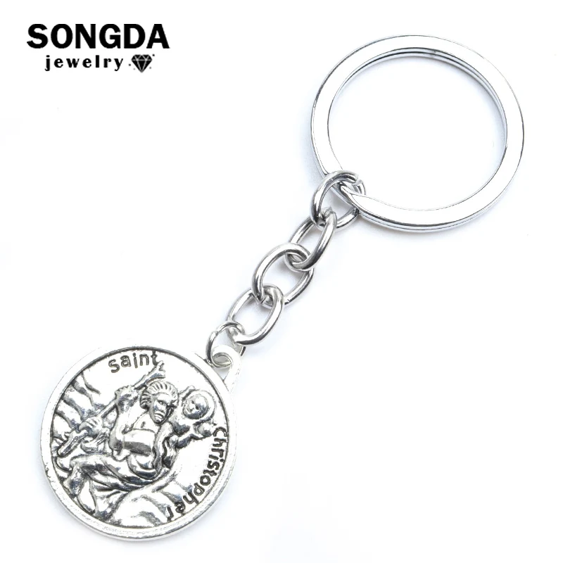 

St. Christopher Keychain Jesus Cross Alloy Pendant Key Ring Women Men Bag Accessories Christmas Gifts Souvenir Religious Jewelry