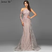 Сексуальные вечерние платья с розовыми бусинами и бриллиантами, настоящая фотография, вечерние платья русалки на одно плечо Serene Хилл LA60999