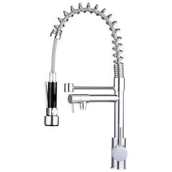 

Spring Pull Down Kitchen Faucet Dual Mode Water Mixer Single Handle Hot Cold 2 Outlet Shower Swivel Spout Kitchen Taps Chrome