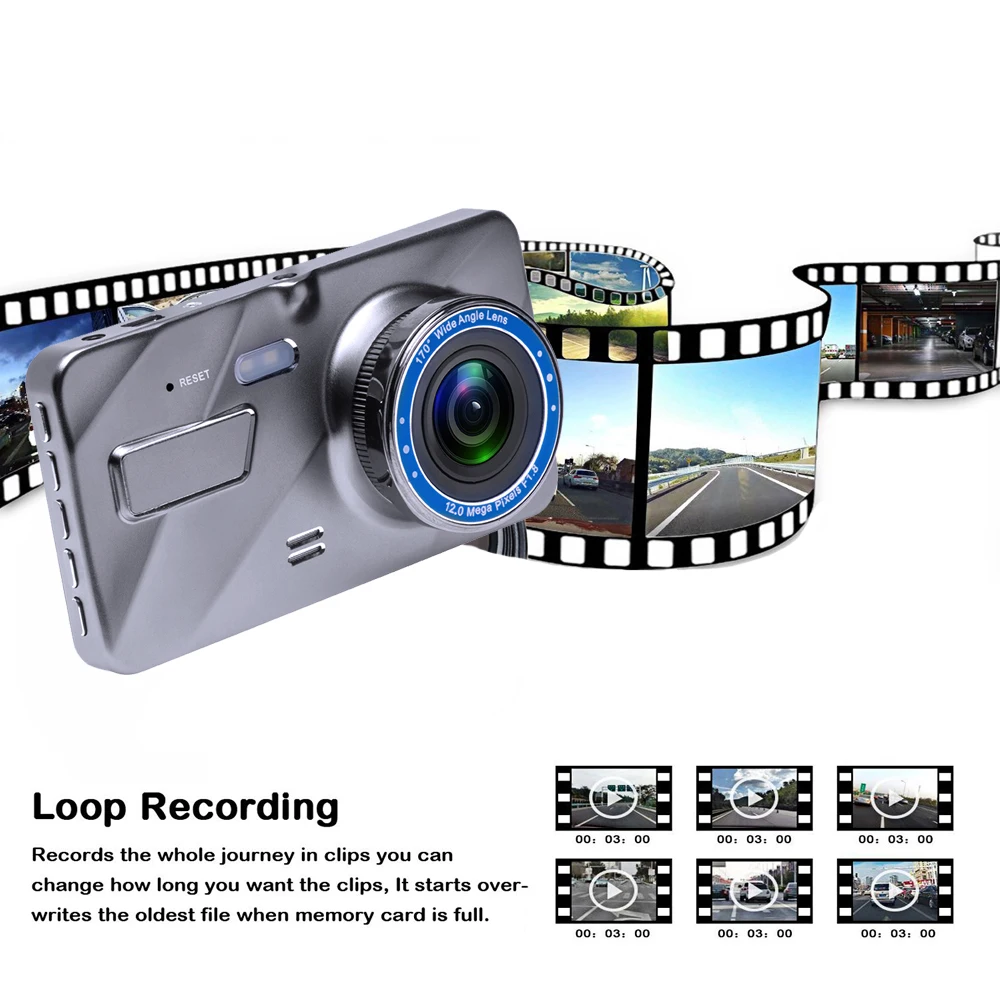 2Dash Cam New Dual Lens Car DVR Camera Full HD 1080P 4 IPS Front+Rear Mirror Night Vision Video Recorder Parking Monitor