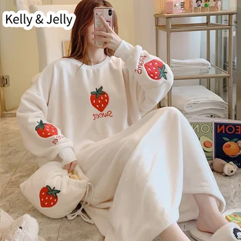 

Autumn/winter long sleeve coral Plush loose women's nightdress large size lovely student flannel home clothes nightdress