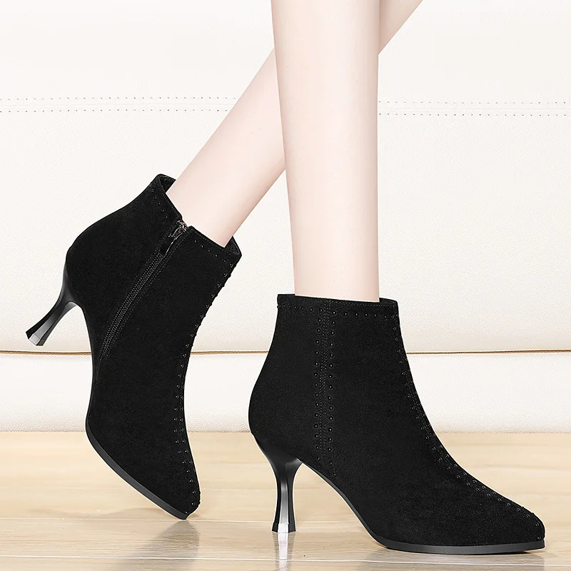 

Gold Lines Rabbit Pointed-Toe SW Short Boots Ankle Boots 2019 Autumn And Winter New Style Martin Boots plus Velvet Fashion Boots