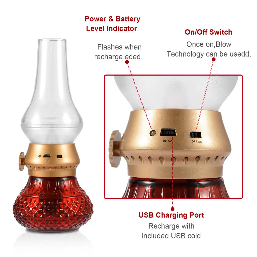 Ретро Blow USB Перезаряжаемый регулятор выдува Регулируемый Яркость светодиодный ночник настольная лампа для внутреннего и наружного использования