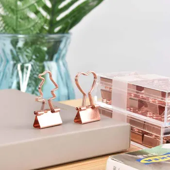 

Hot Sale Gold Pink Sweet Love Heart Metal Long Tail Folder Binder Clips para papel Home School Office Papers Clip 12 pcs