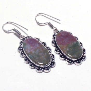 

Genuine Bloodstone Silver Overlay on Copper Earrings ,Hand made Women Jewelry Gift , E5350