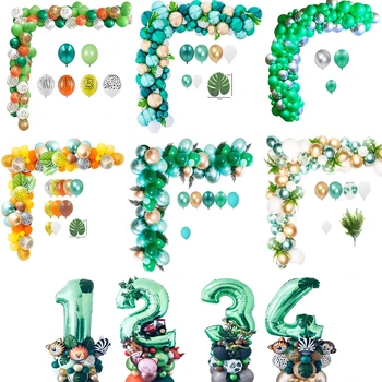 

1set Balloon Arch Kit Green Confetti Balloon Jungle Safari Party Baby Shower Hawaii Party Decoration Green Digital Foil Balloons