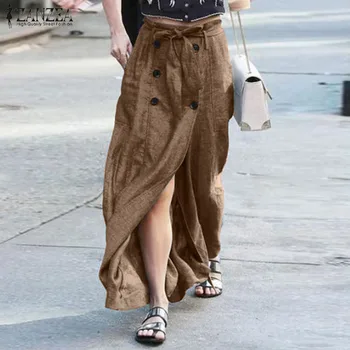 

ZANZEA Fashion Women Skirts Autumn Split Hem Long Skirts Casual Button Down Faldas Saia Female Solid Skirts Jupe Party Vestido