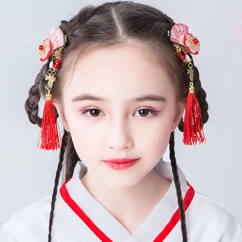 Hanfu головной убор, детский Супер Сказочный Китайский древний костюм, аксессуары для волос, аксессуары для девочек с кисточками