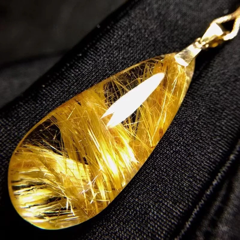 Подвеска из натурального золота кулон рутилированного кварца 34*15 6*8 9 мм капля