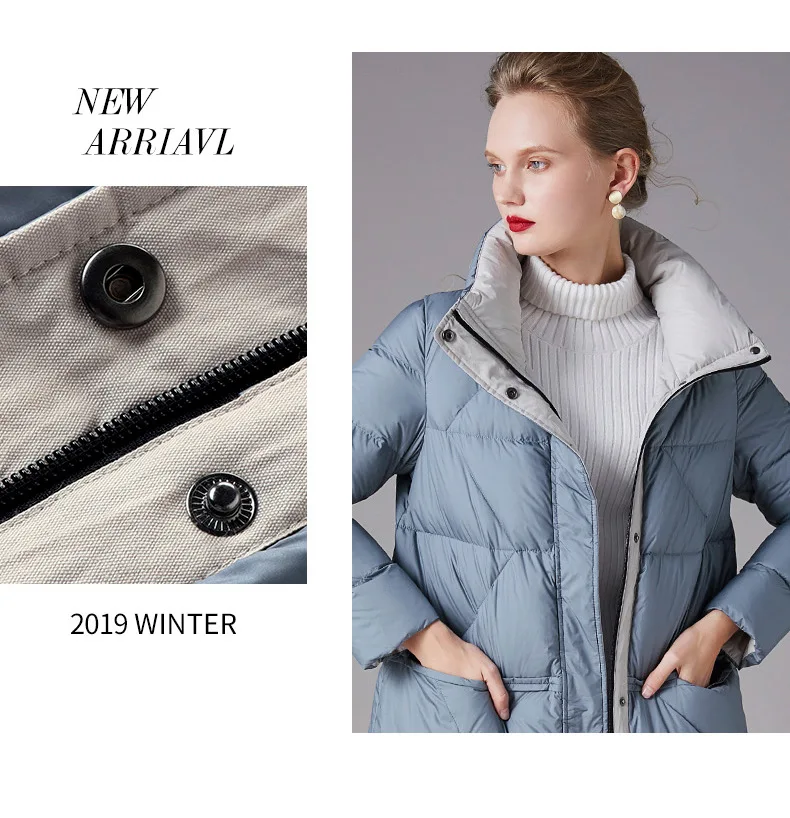 WOMEN'S Dress New Style Korean-style down Jacket Women's Mid-length 90 White Duck Thick Stand Collar WOMEN'S down Jacket Co
