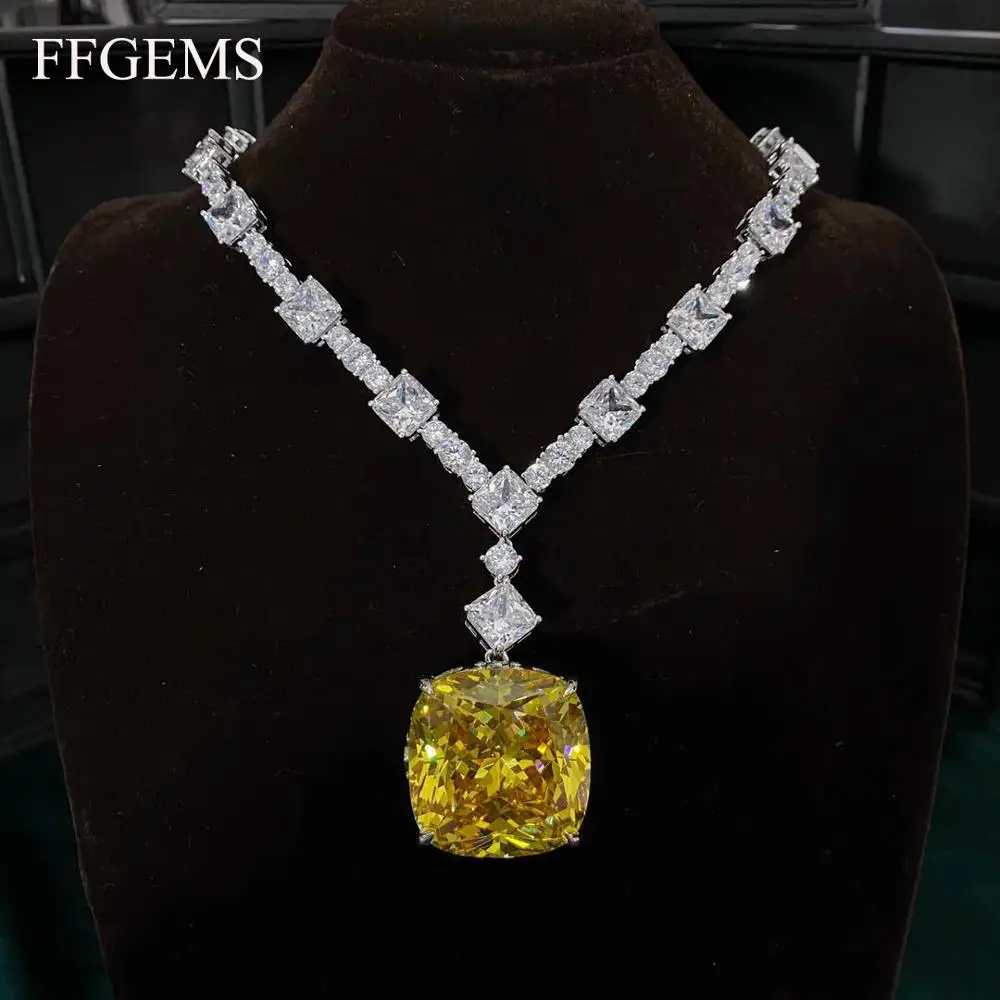 Ffgems 100% Ezüst- 925 created moissanite Citrin Drágakő esküvői Koktél Medál Nyakdísz Magas légnyomású levegő quolity Apróra ékszer Nagybani