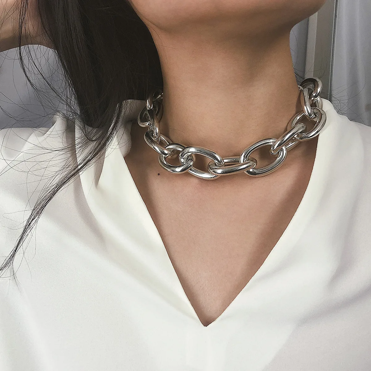 

KingDeng Link Chain Retro Exaggerated Punk Metal Item Necklace Female Simple Chain Geometric Personality Necklace Shackles New