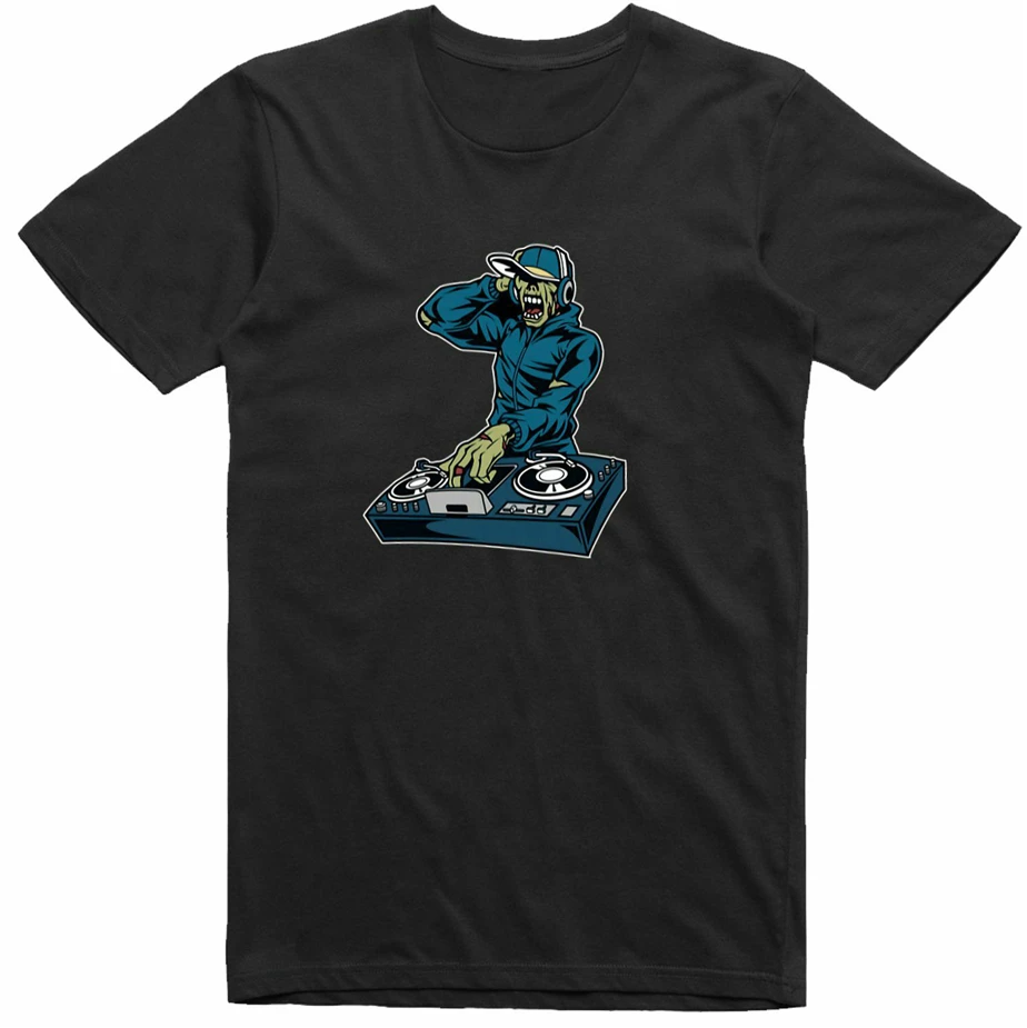 Zombie Hardcore Begeisterte Dj Cartoon Stil Mischpult Mixing T-Shirt Hemd Adults Casual Tee Shirt