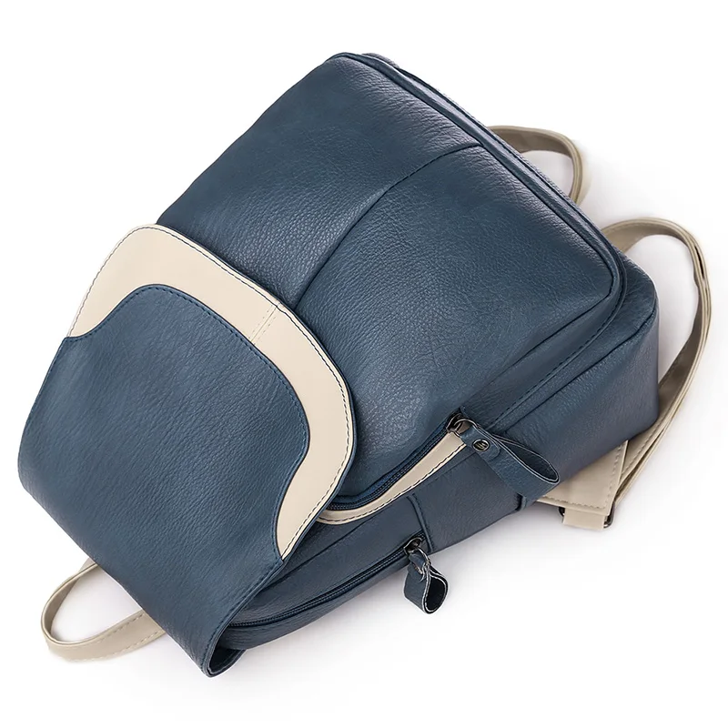 Toposhine женские рюкзаки из искусственной кожи, простые женские рюкзаки с панелями, вместительные, для отдыха, для путешествий, синие однотонные рюкзаки для девочек