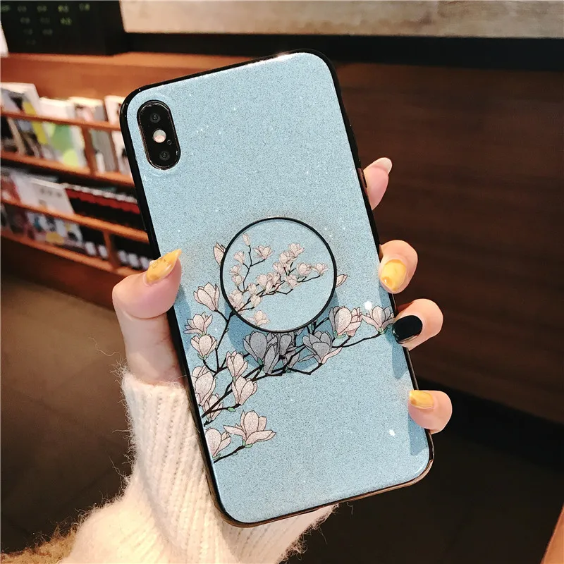 

Holder Stand Phone Case for Redmi Note 7 Case Note 4 4X 5 Plus 5A 6A Y3 Y2 S2 Luxury Flowers Soft Silicone Cover with Metal Ring