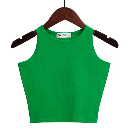 Мода женский сексуальный хлопковый укороченный короткий топ бюстье многоцветный без рукавов обрезанный Blusas жилет Топ без бретелей - Цвет: Зеленый
