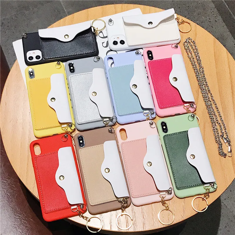 Silver Chain Lanyard Crossbody With Card Pocket Candy Case For Samsung Galaxy A51 A71 A42 A12 5G S20 Fen Edition S20 Ultra Plus