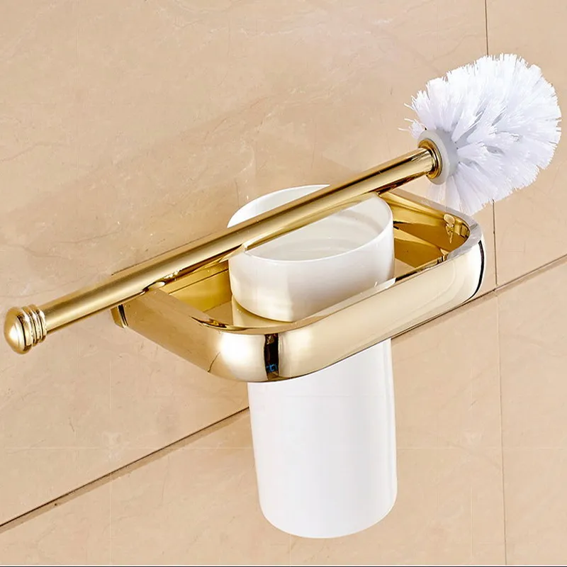 Toilet Brush Holder Золотая полированная латунная квадратная фурнитура для ванной комнаты, Полка для полотенец, держатель для полотенец, держатель для бумаги, тканевый крючок, аксессуары для ванной комнаты Kxz014 - Цвет: Toilet Brush Holder