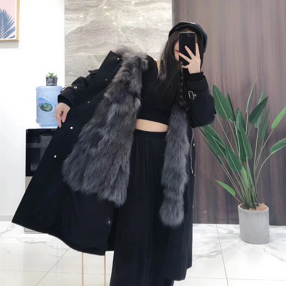 OFTBUY пальто с натуральным мехом, зимняя куртка для женщин, Толстая теплая парка с воротником из натурального Лисьего меха, верхняя одежда, Корейская уличная одежда, новинка