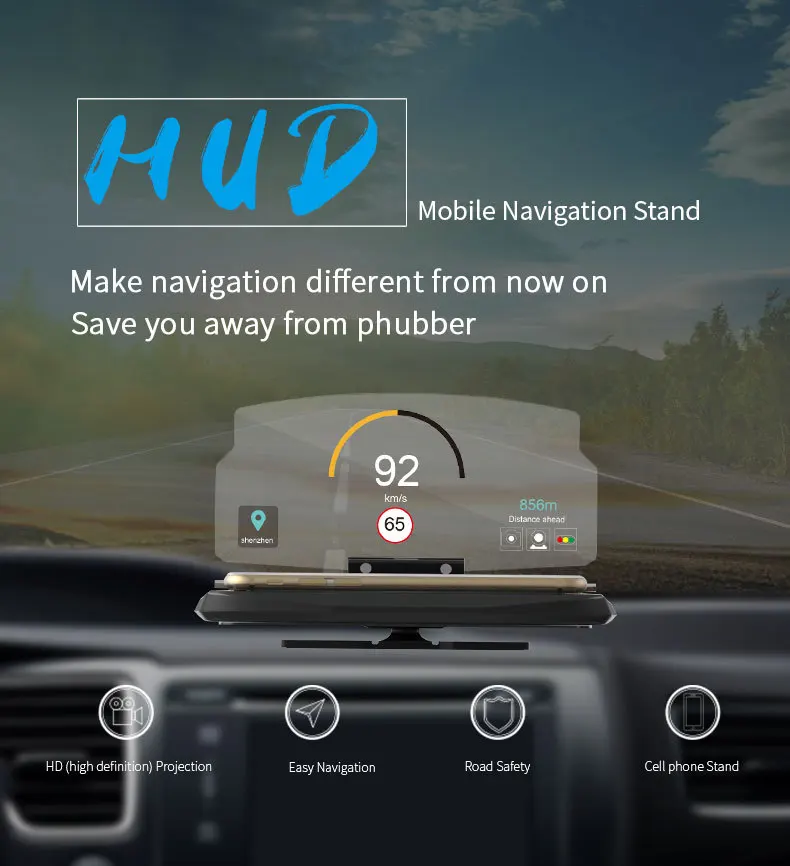 Автомобильный кронштейн HUD для навигации по мобильному телефону Многофункциональный складной Автомобильный держатель для навигации