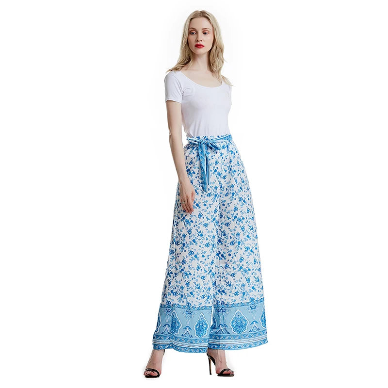 Boho женские Мешковатые расклешенные брюки офисные женские широкие брюки Gypsy Palazzo с высокой талией свободные широкие брюки клеш