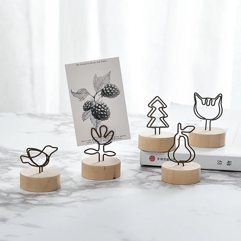 Creative Round/Square Wooden Photo Clip Memo Photo Holder Office