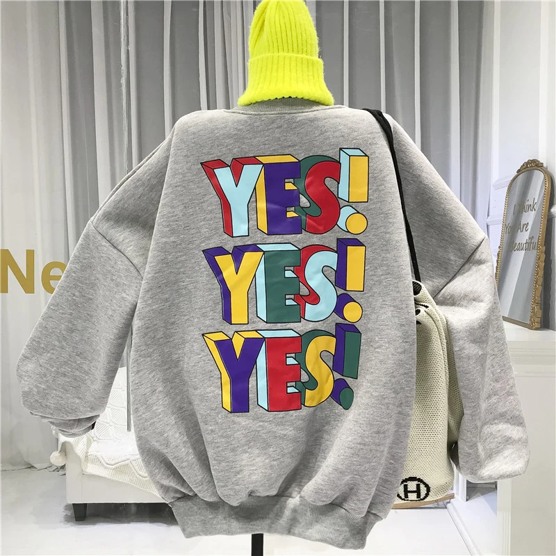 Худи большого размера с надписью Yes, женская уличная одежда, свободная Длинная толстовка, женские хлопковые толстовки с капюшоном, Модный пуловер