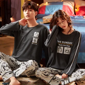 

Couple pajamas men and women cotton long-sleeved cartoon cute casual plus size sexy home service suit Autumn and winter